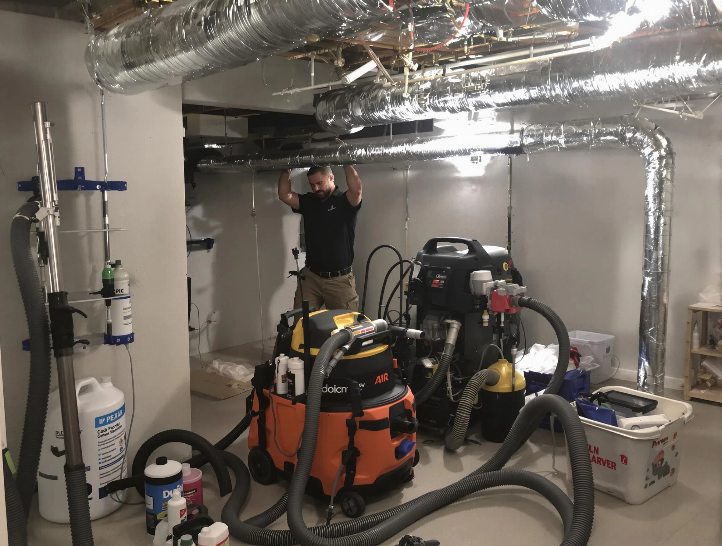 North Ogden Air Duct Cleaning specialist performing professional mold removal from air ducts using safety equipment in North Ogden