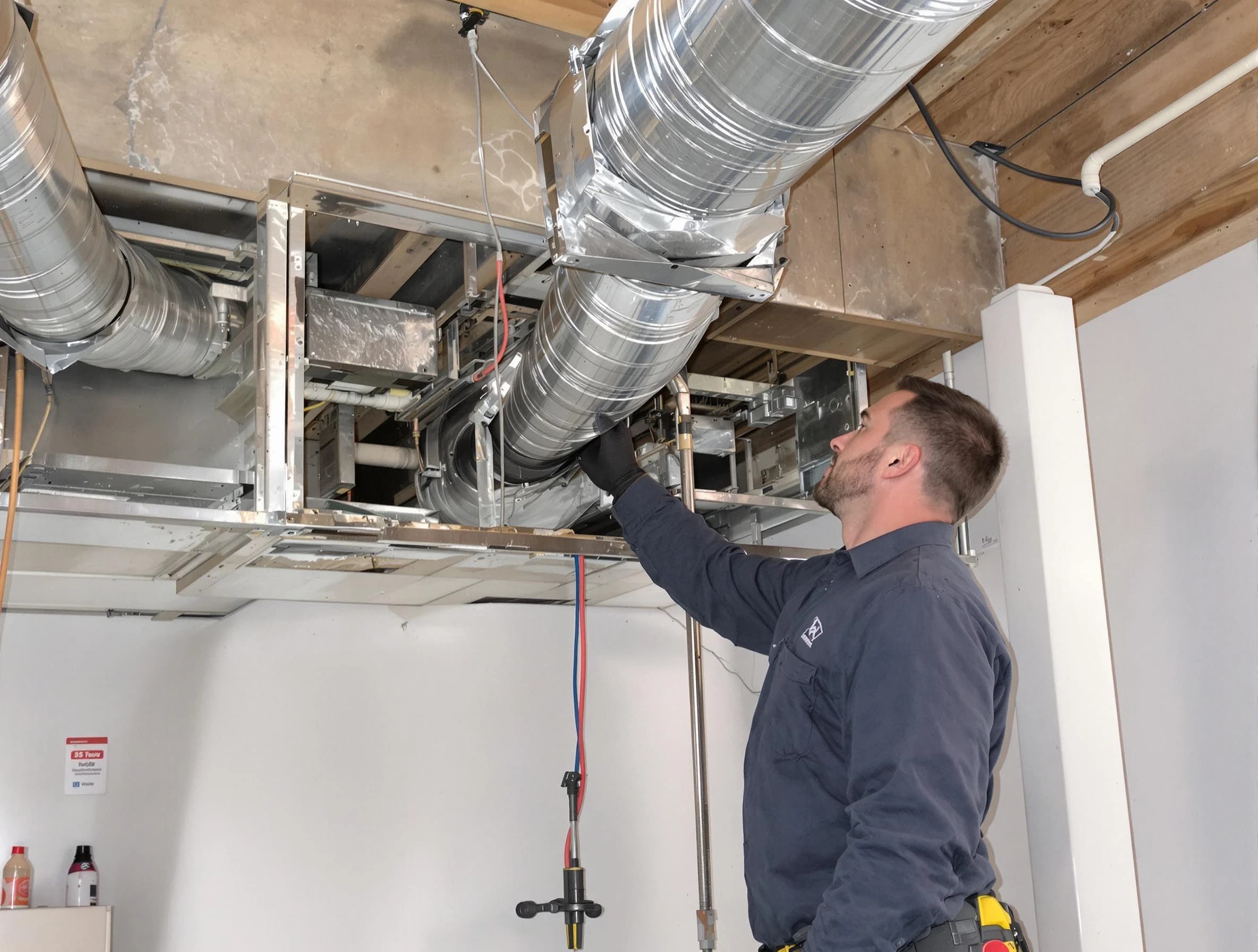 North Ogden Air Duct Cleaning technician performing professional air duct repair using specialized tools in North Ogden