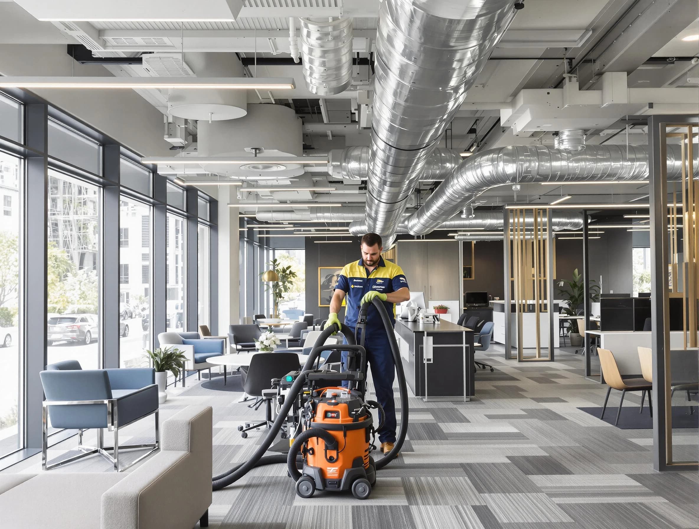 North Ogden Air Duct Cleaning team performing thorough commercial duct cleaning at a North Ogden business center