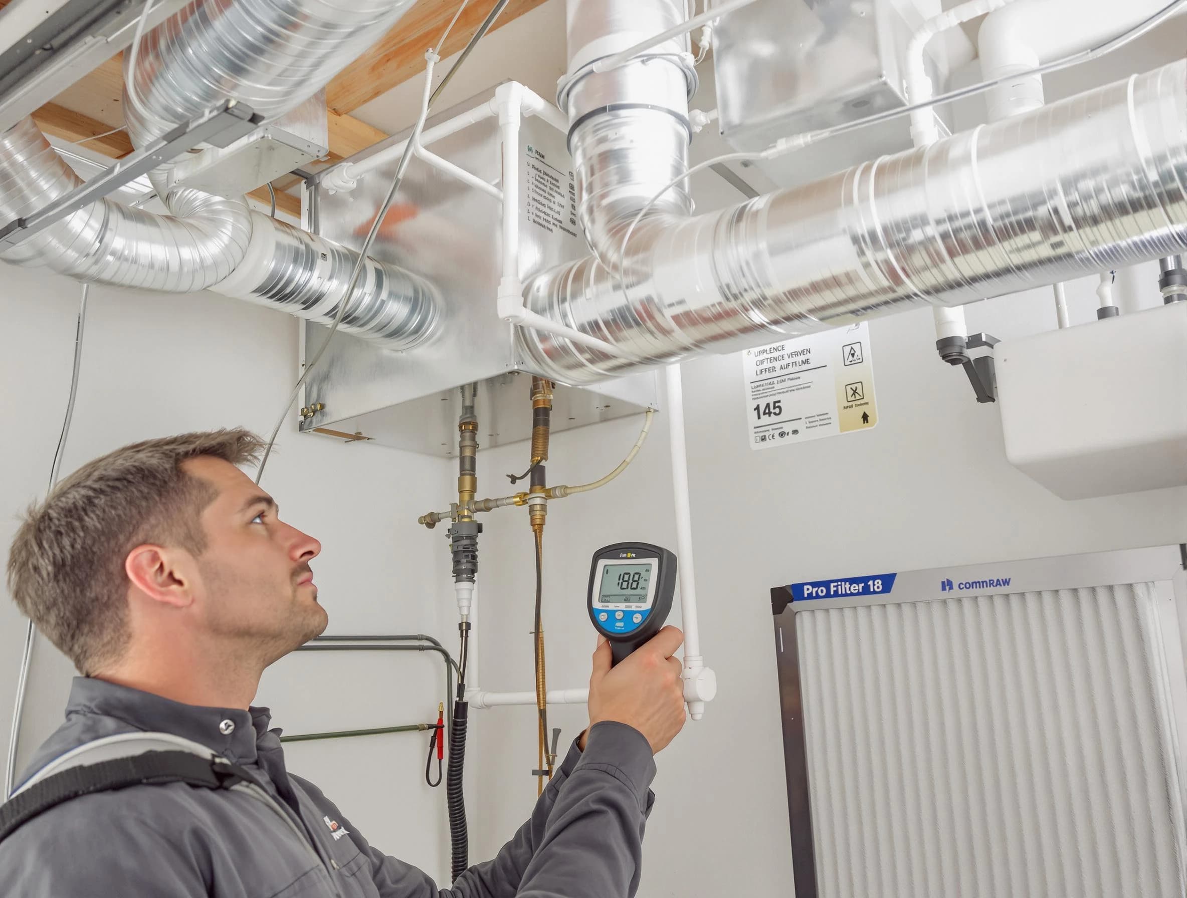 North Ogden Air Duct Cleaning expert conducting detailed filter system inspection using diagnostic tools in North Ogden