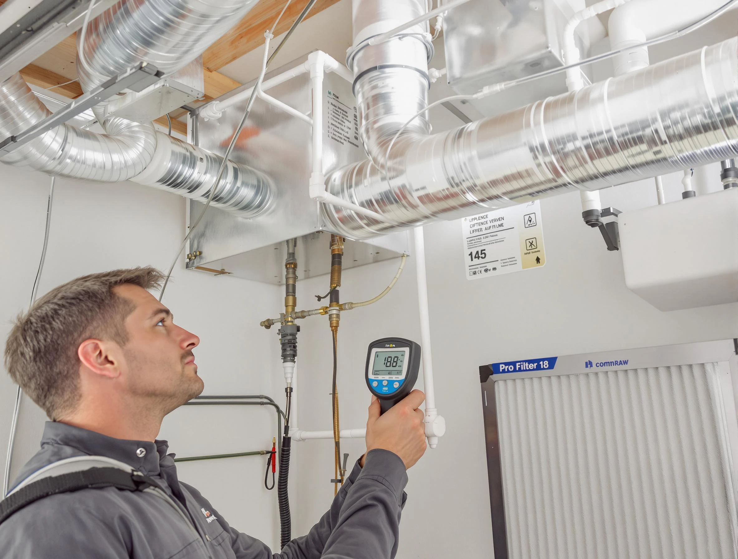 North Ogden Air Duct Cleaning expert conducting detailed filter system inspection using diagnostic tools in North Ogden